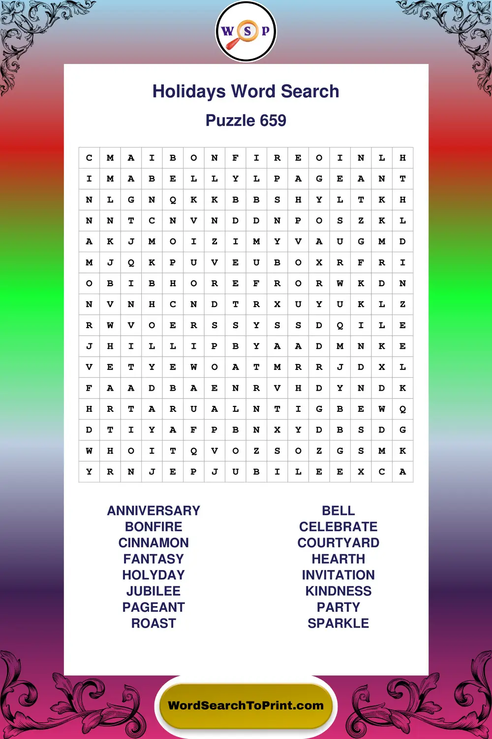 Holidays Word Search Puzzle 659