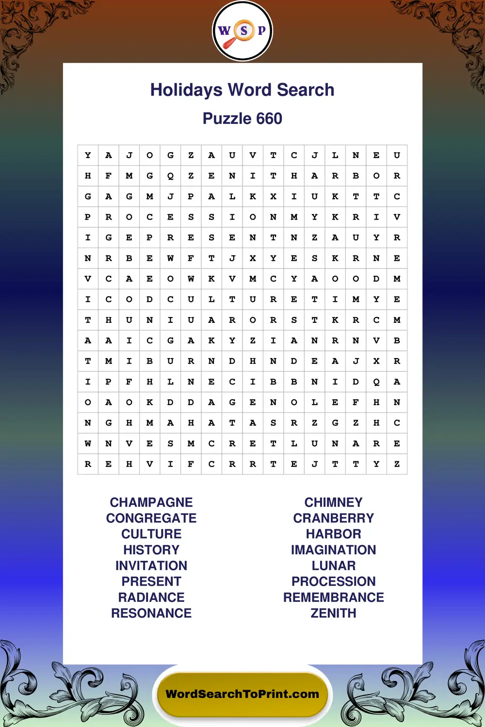 Holidays Word Search Puzzle 660