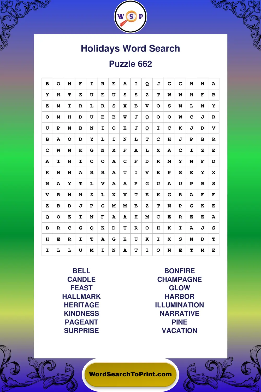 Holidays Word Search Puzzle 662