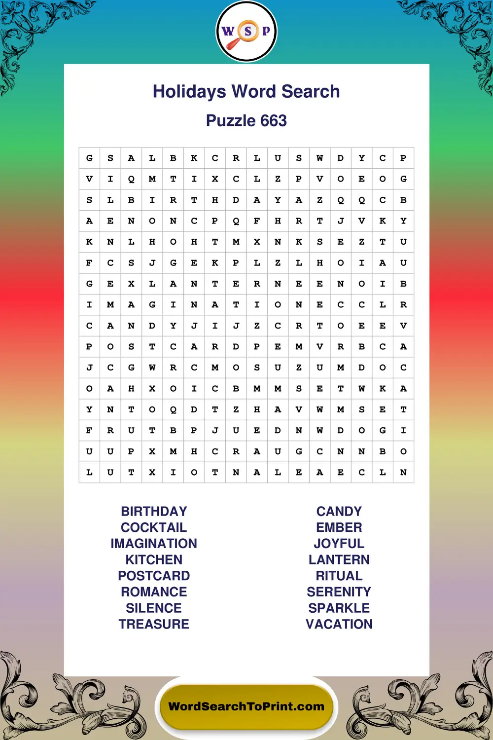 Holidays Word Search Puzzle 663