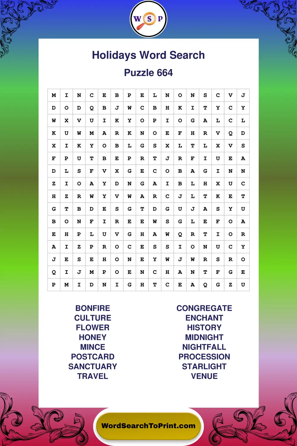 Holidays Word Search Puzzle 664