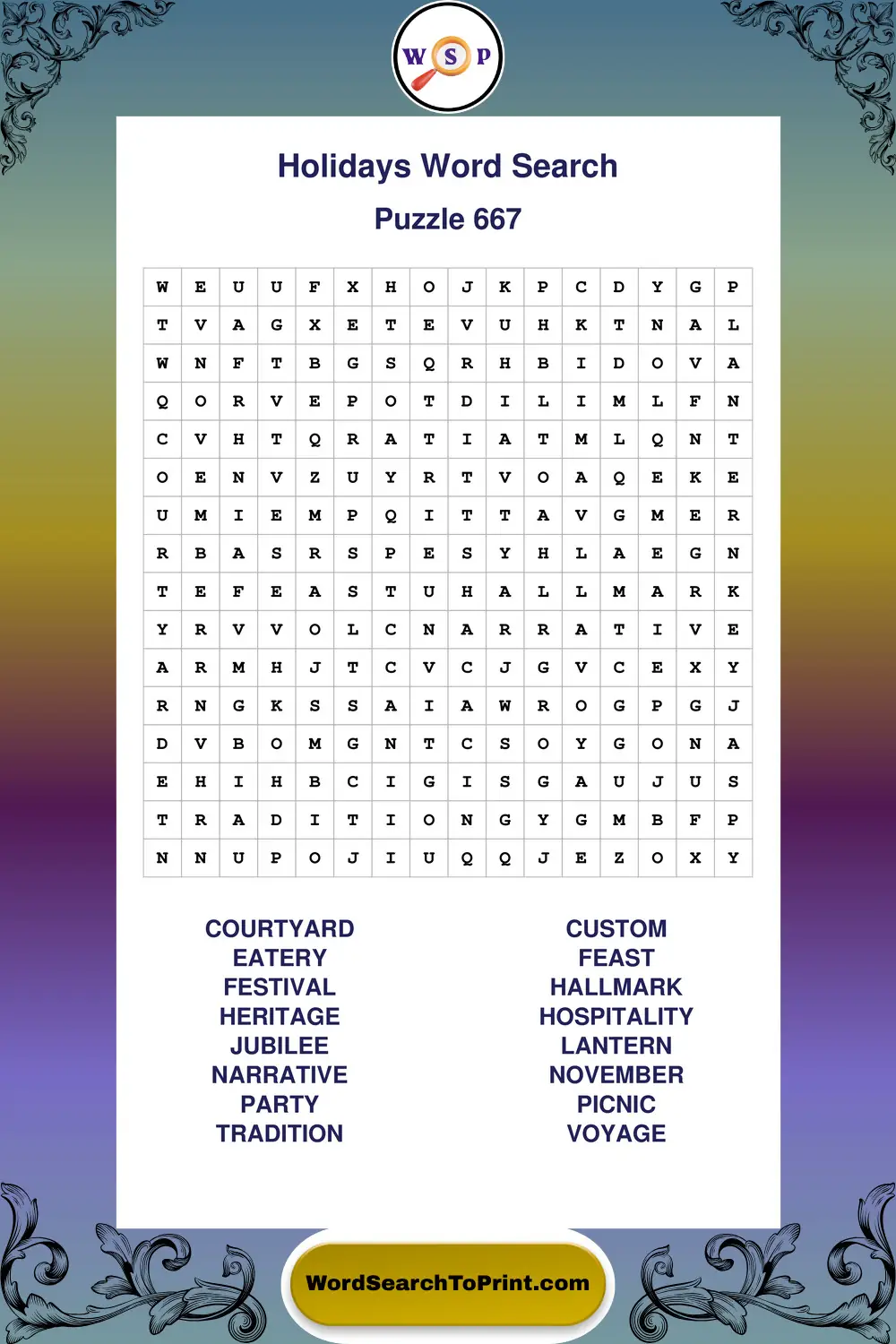 Holidays Word Search Puzzle 667
