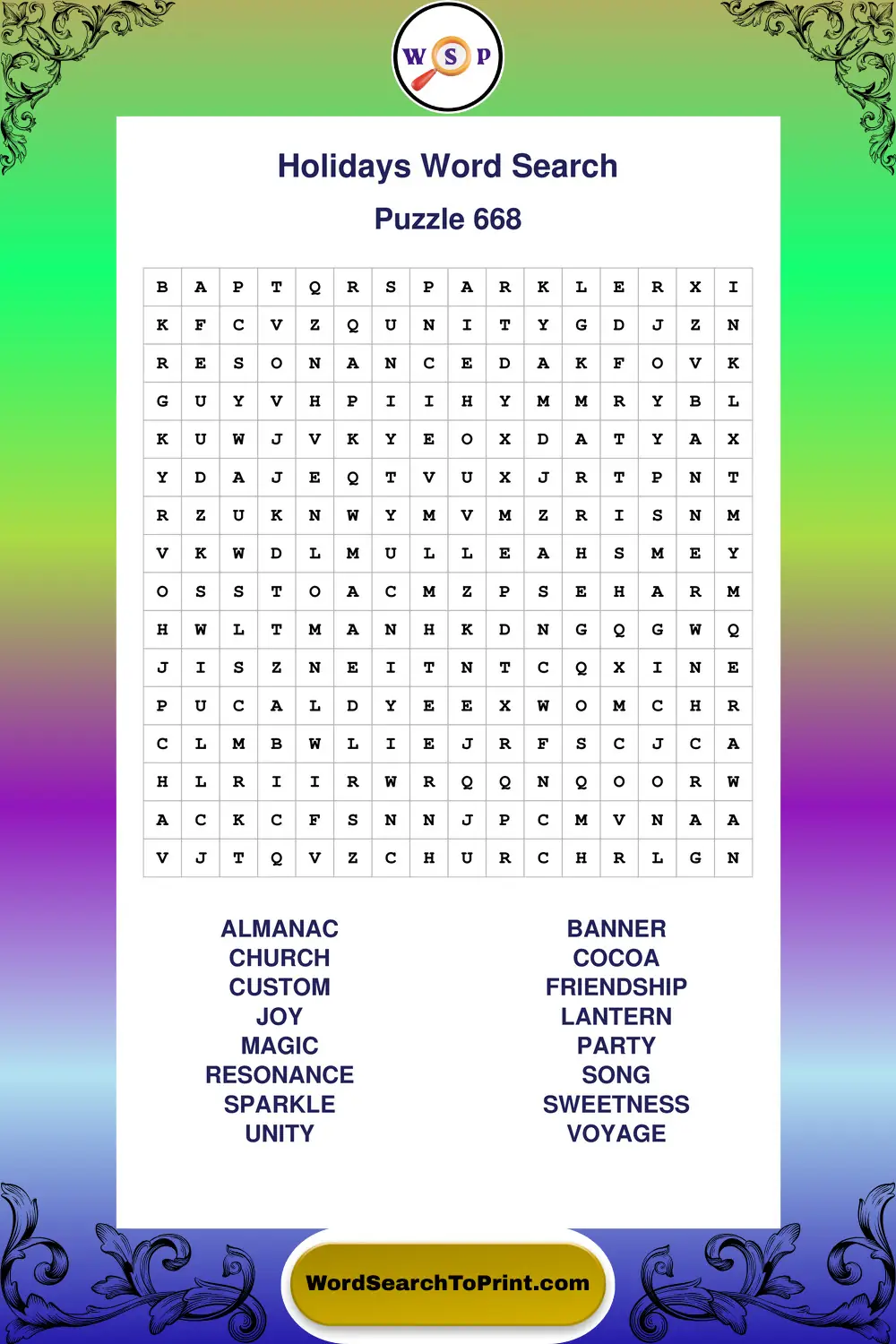 Holidays Word Search Puzzle 668