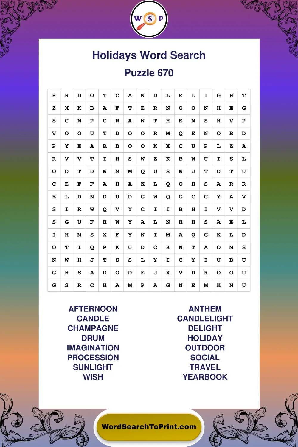 Holidays Word Search Puzzle 670