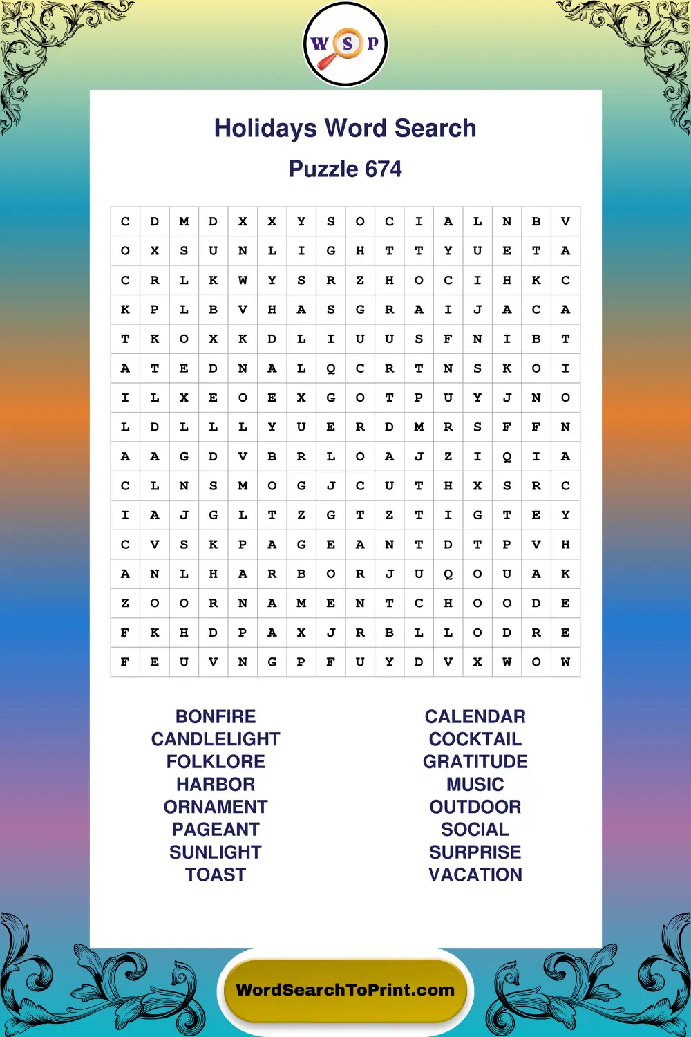 Holidays Word Search Puzzle 674