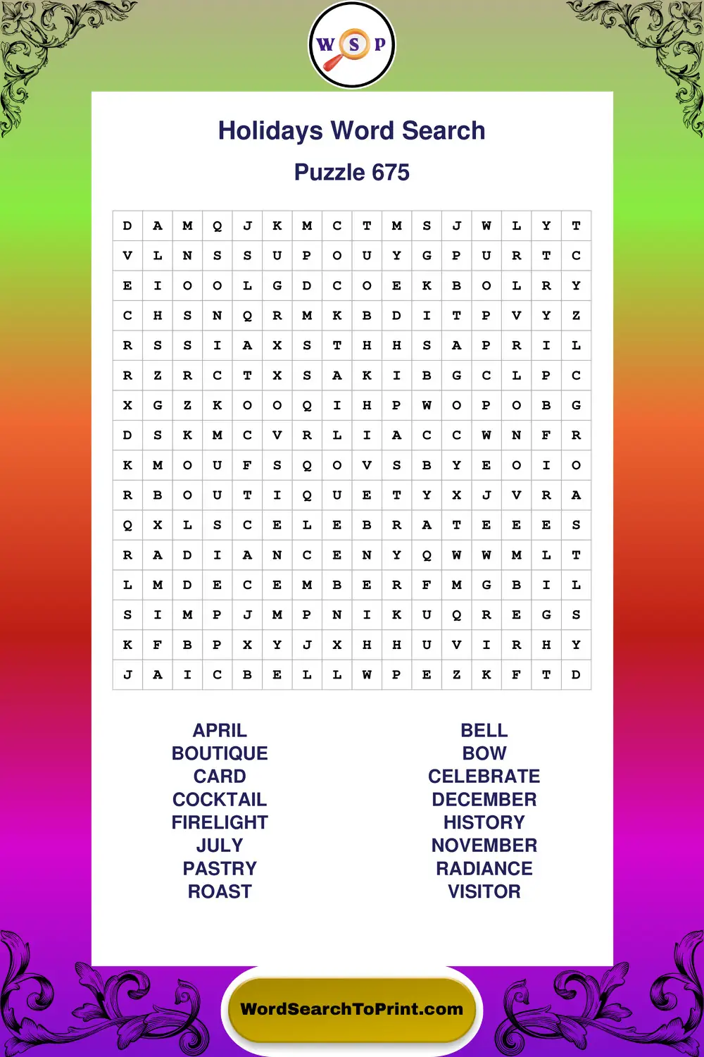 Holidays Word Search Puzzle 675