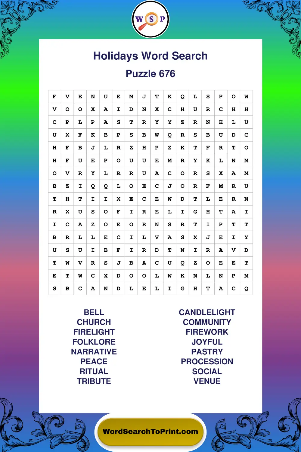 Holidays Word Search Puzzle 676