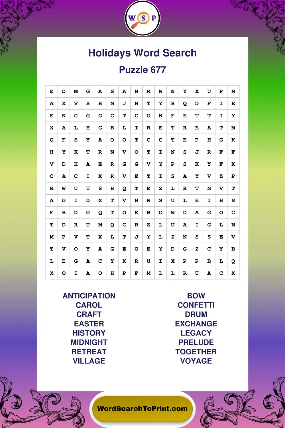 Holidays Word Search Puzzle 677