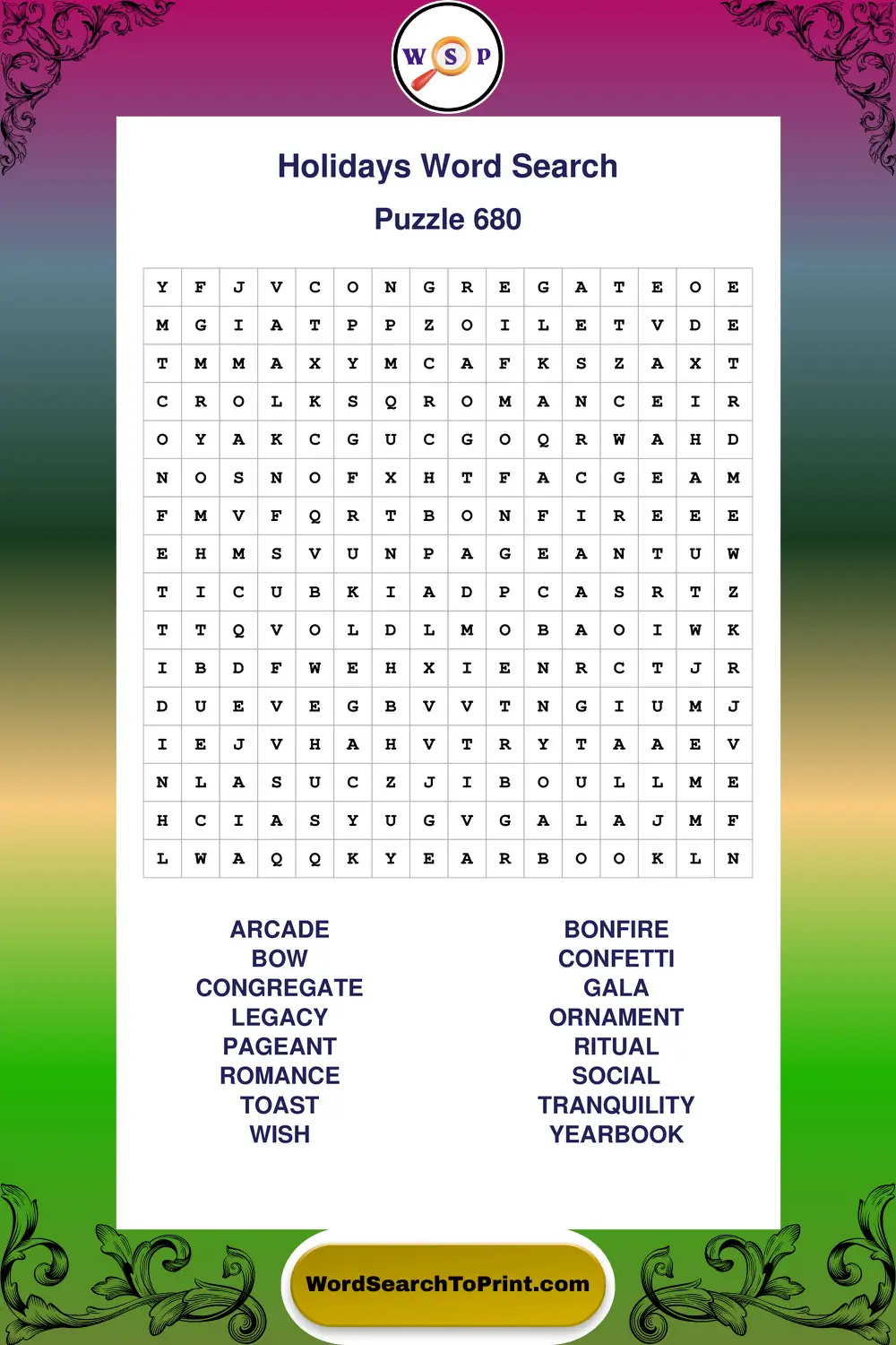 Holidays Word Search Puzzle 680
