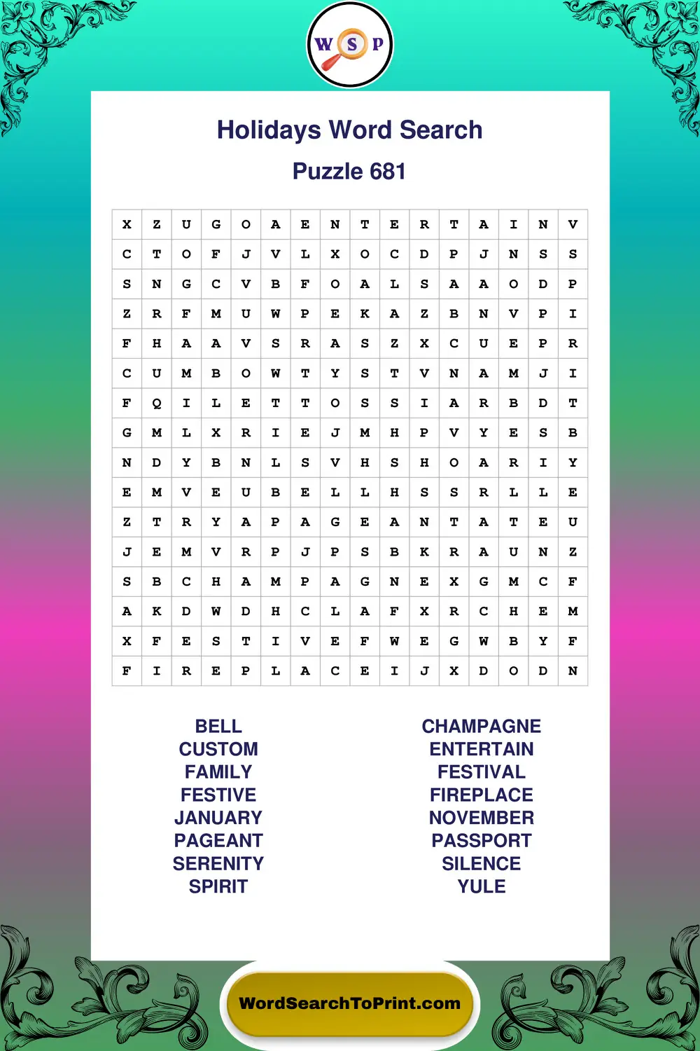 Holidays Word Search Puzzle 681
