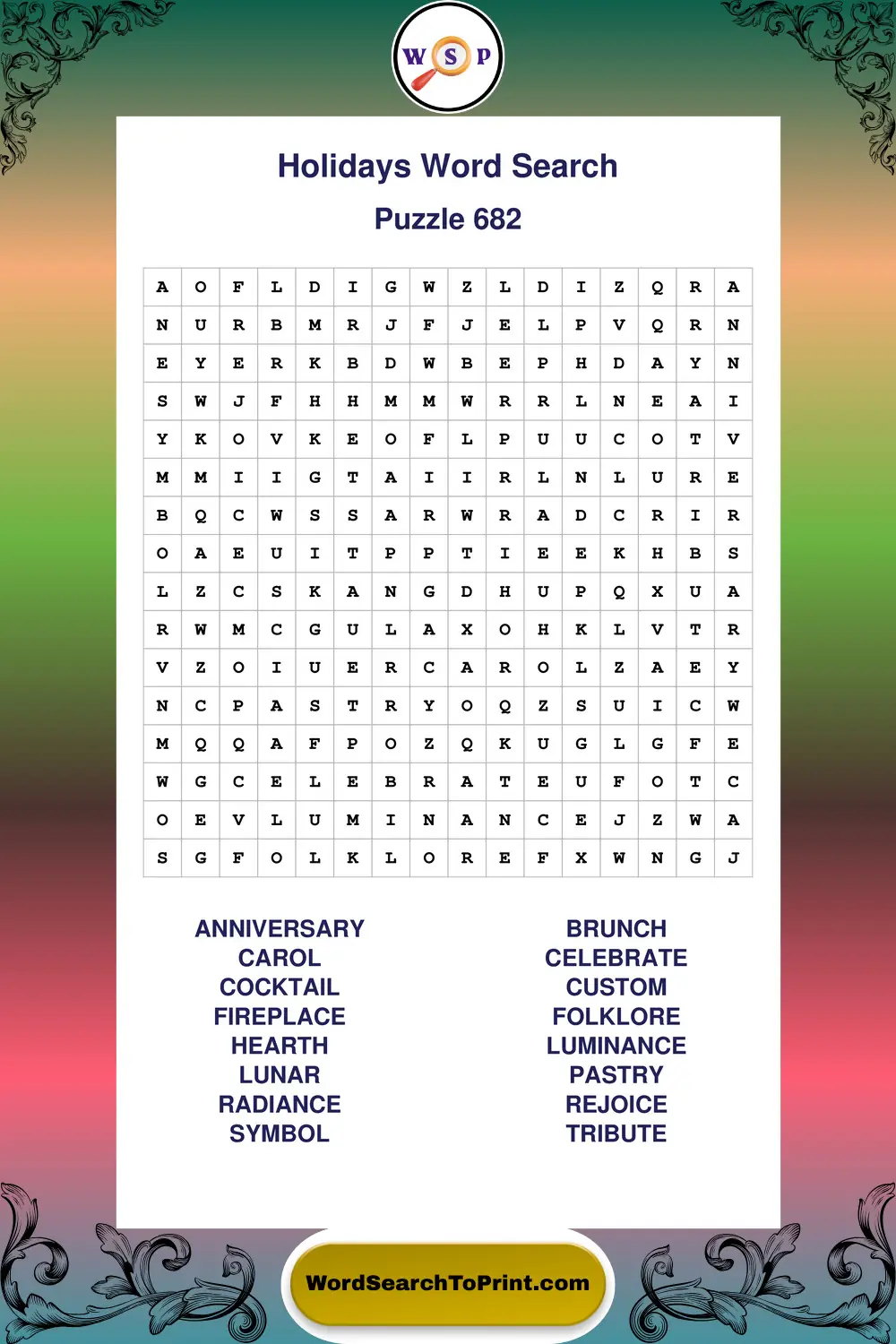 Holidays Word Search Puzzle 682