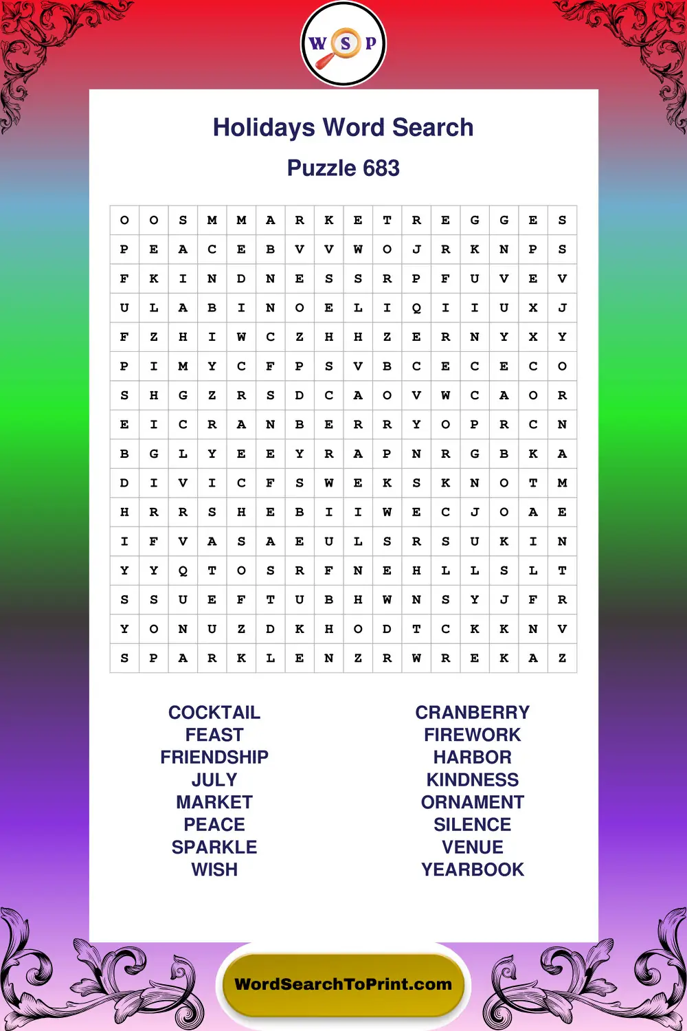 Holidays Word Search Puzzle 683