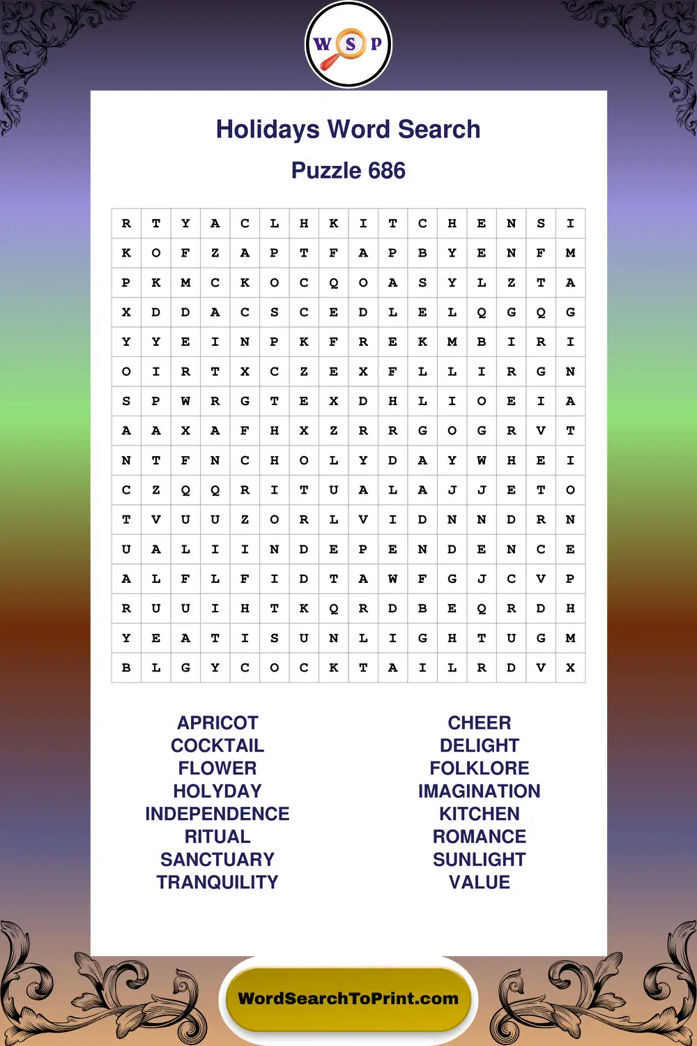 Holidays Word Search Puzzle 686