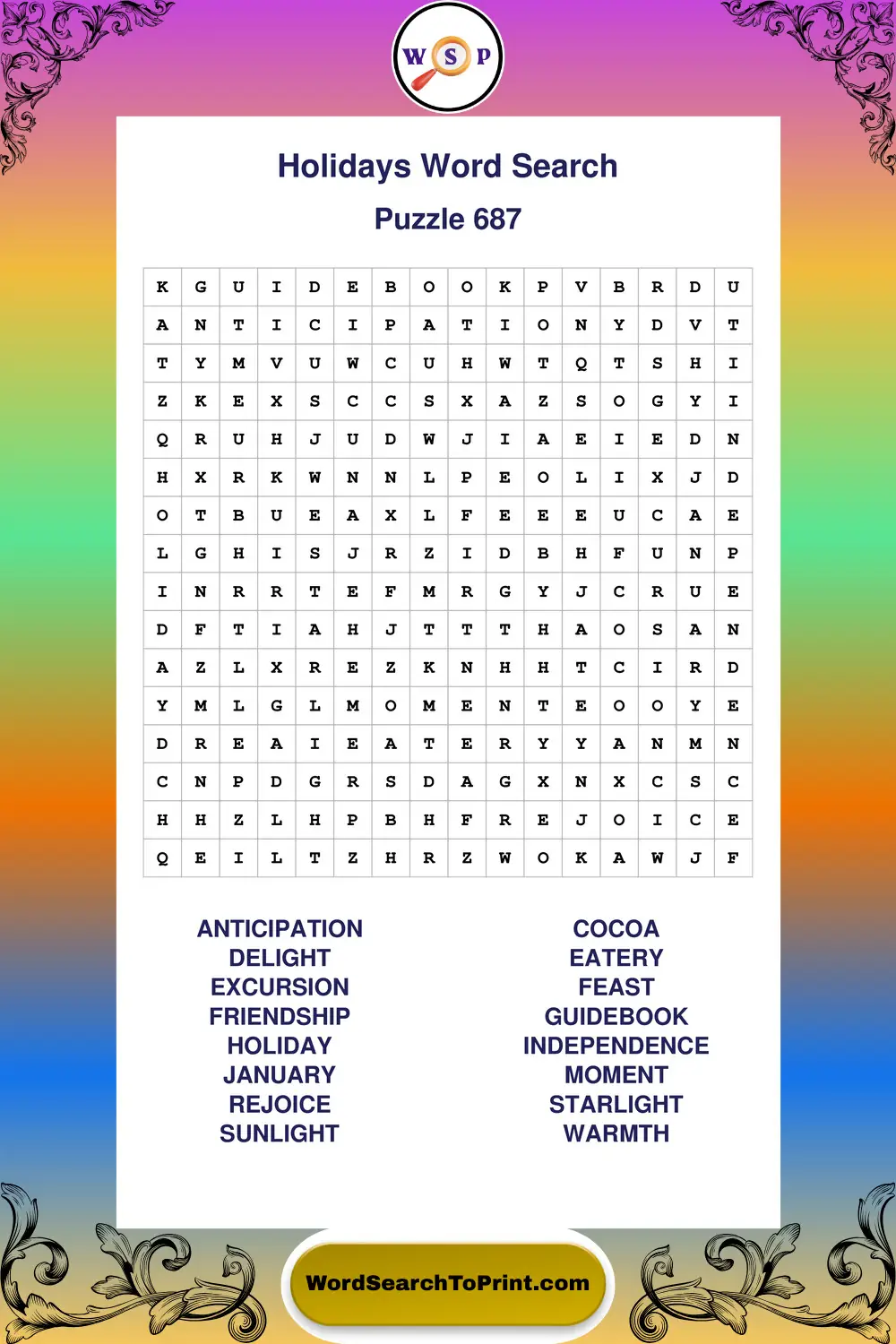 Holidays Word Search Puzzle 687