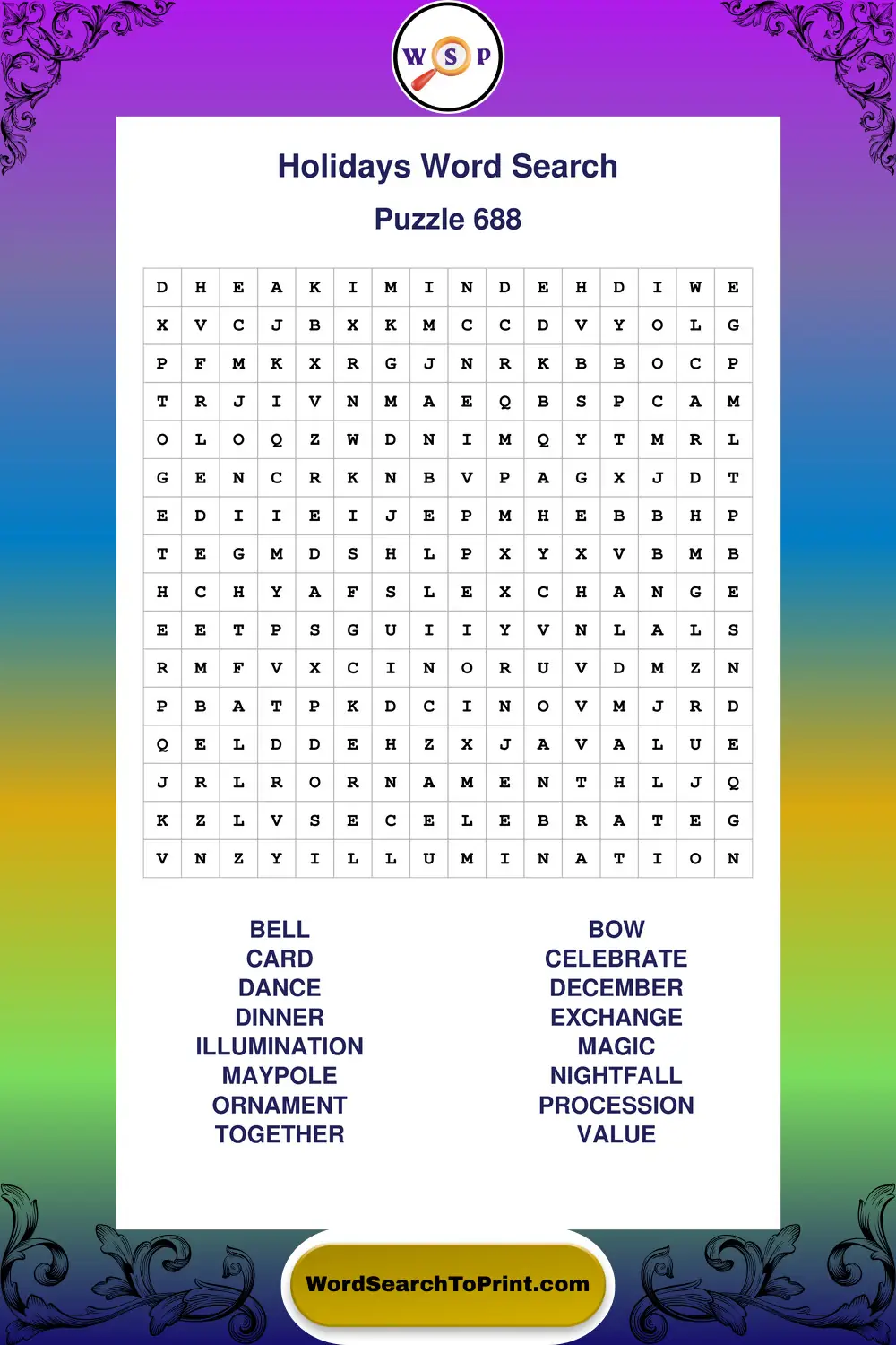 Holidays Word Search Puzzle 688