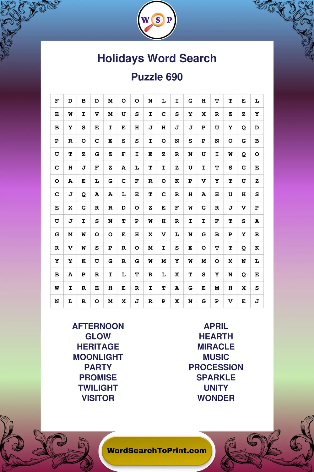 Holidays Word Search Puzzle 690
