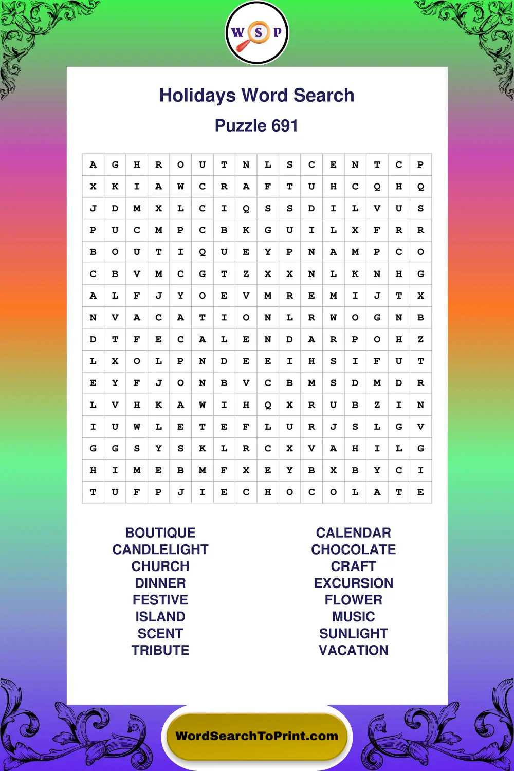 Holidays Word Search Puzzle 691