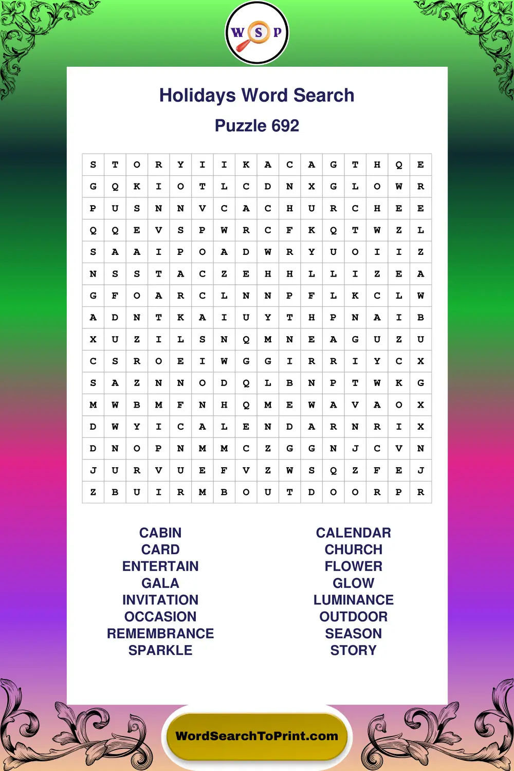 Holidays Word Search Puzzle 692