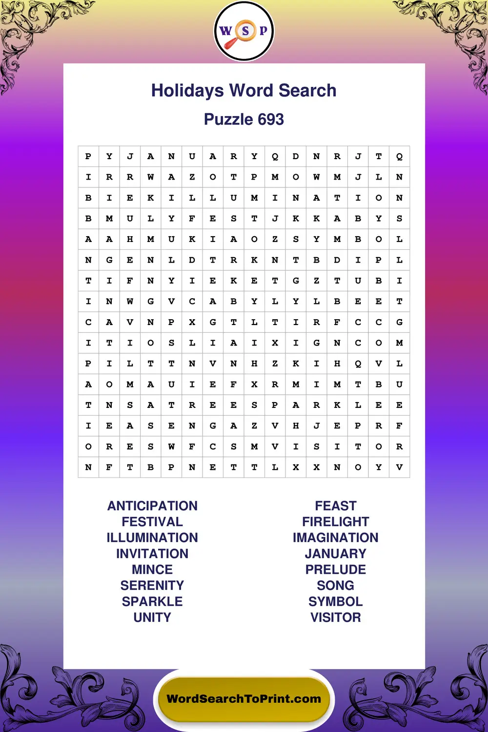Holidays Word Search Puzzle 693