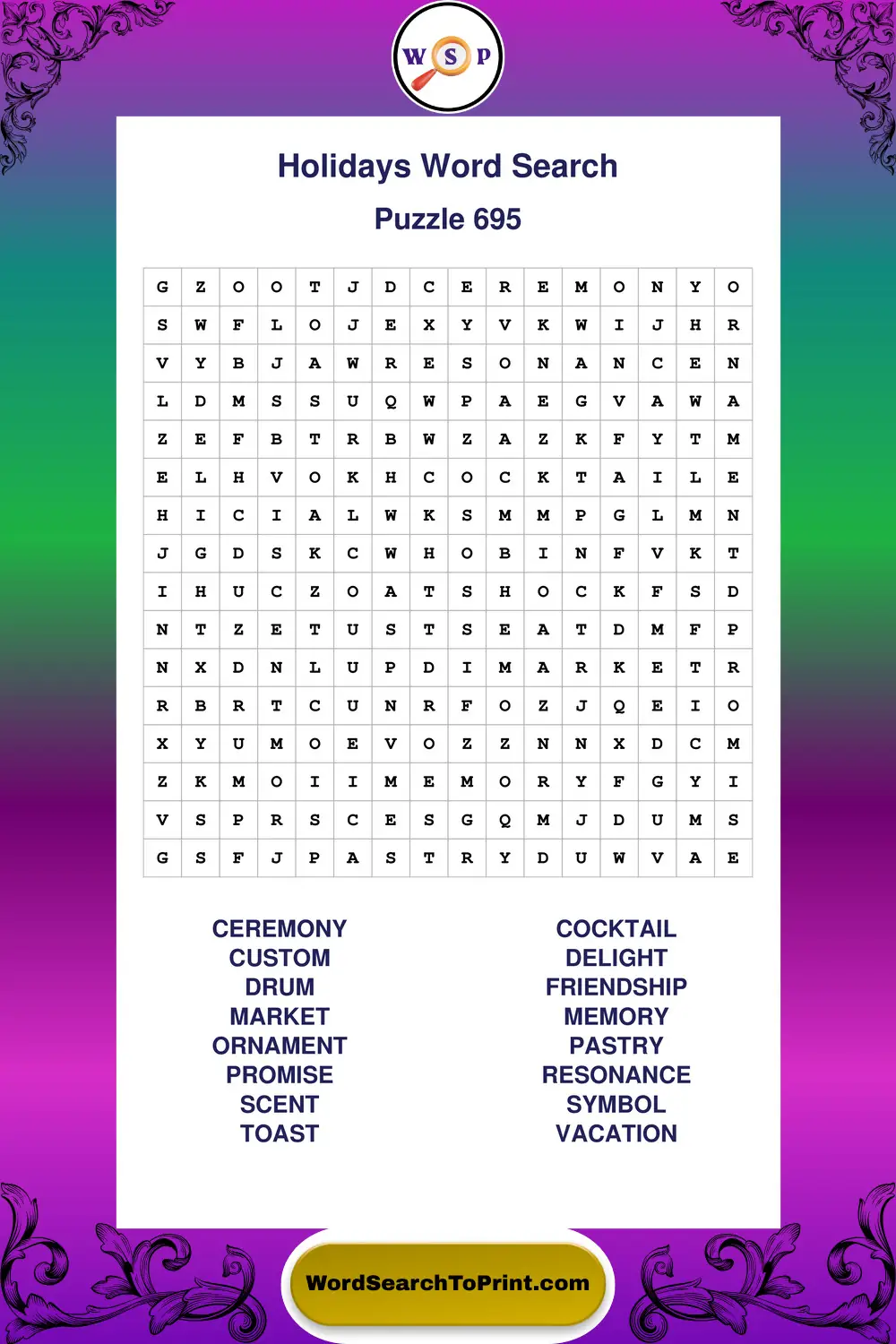 Holidays Word Search Puzzle 695