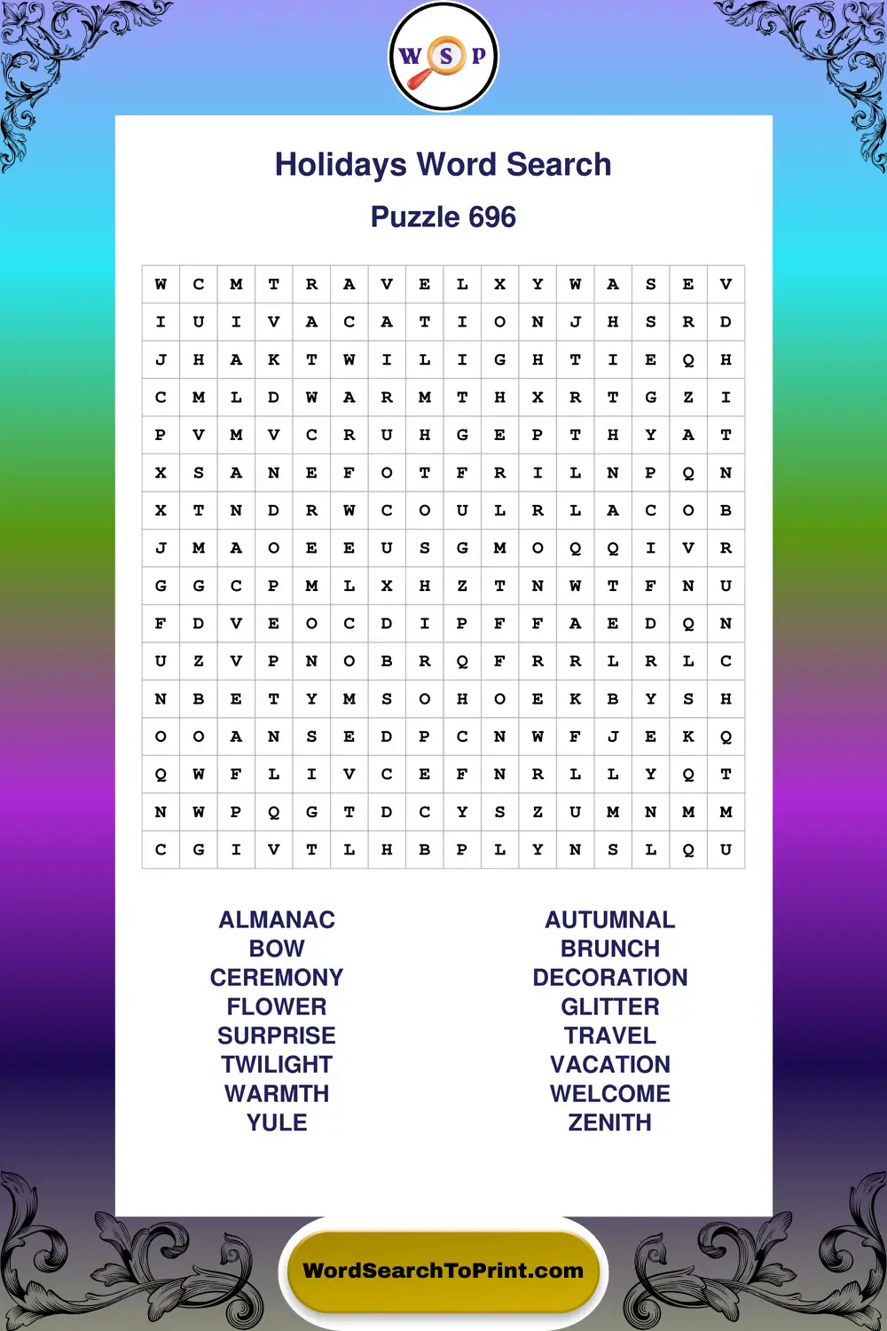 Holidays Word Search Puzzle 696