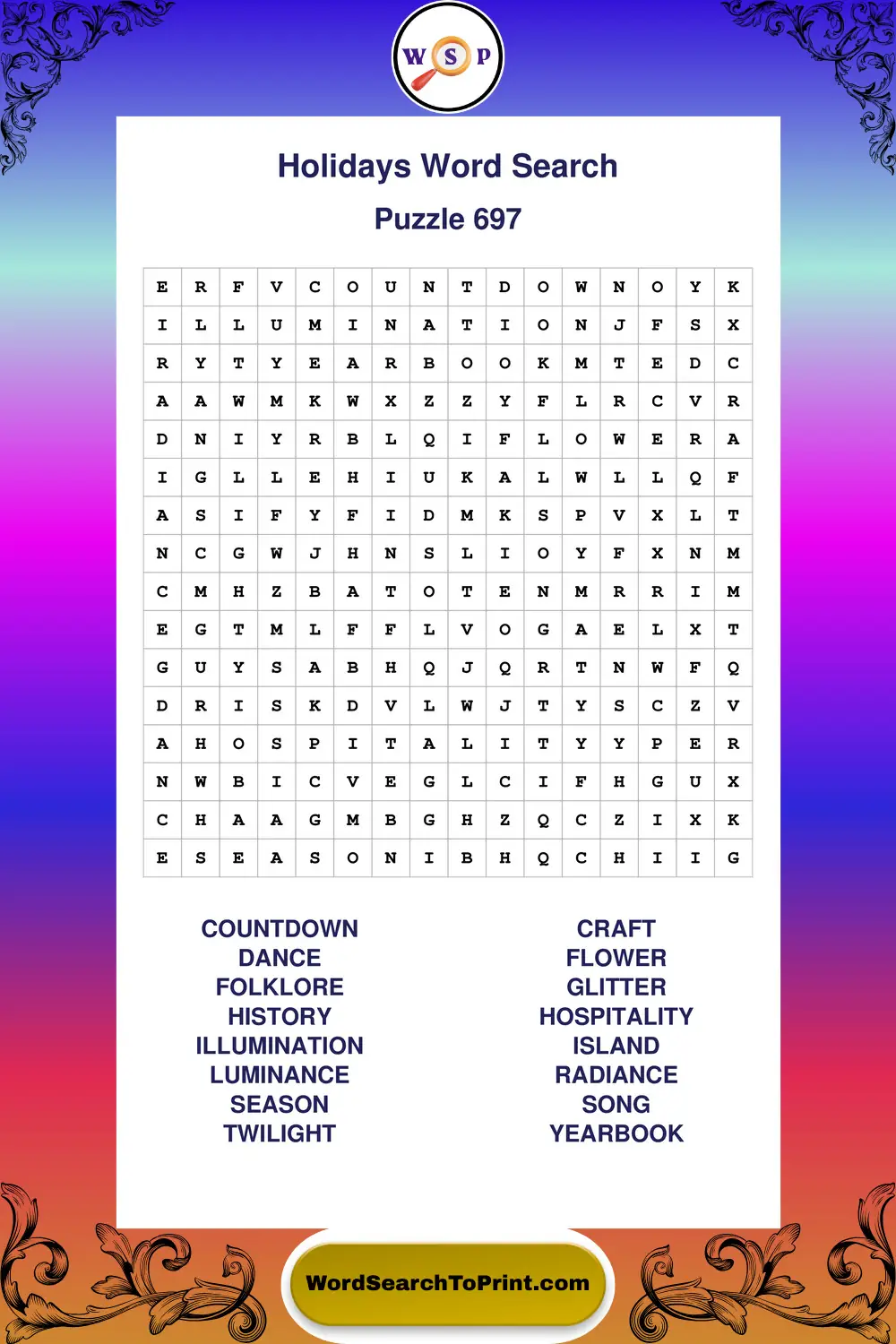Holidays Word Search Puzzle 697