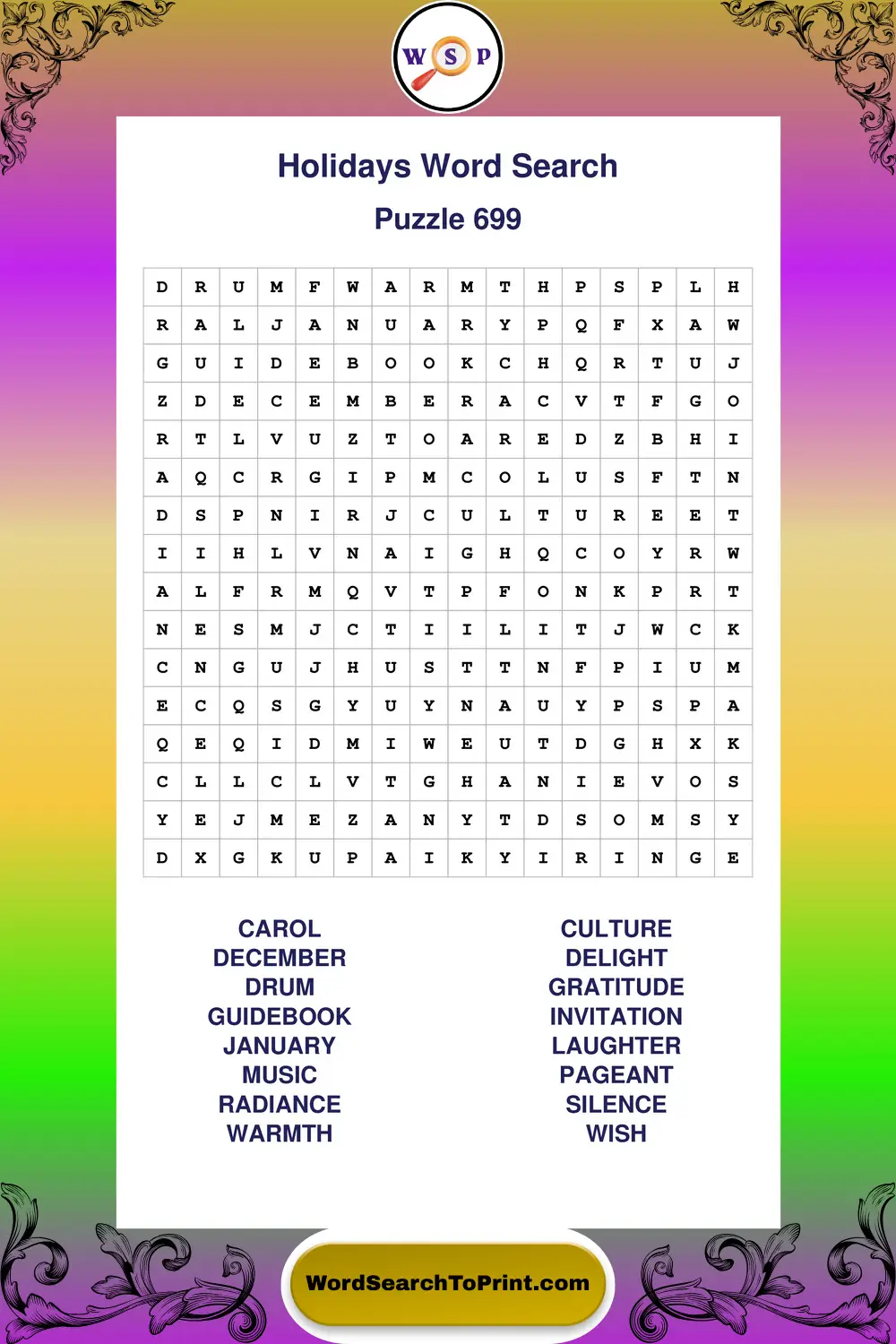 Holidays Word Search Puzzle 699