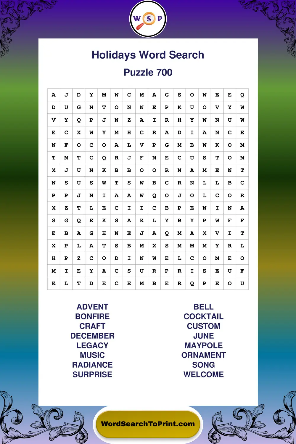 Holidays Word Search Puzzle 700