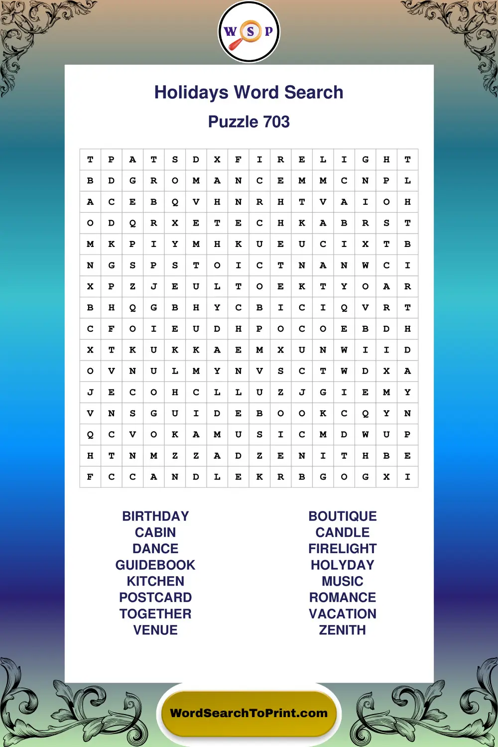 Holidays Word Search Puzzle 703