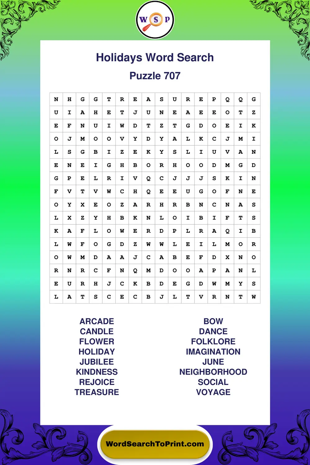 Holidays Word Search Puzzle 707