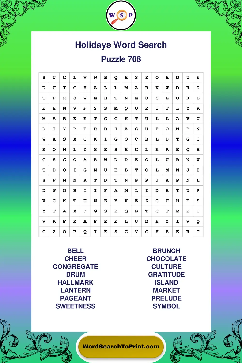 Holidays Word Search Puzzle 708