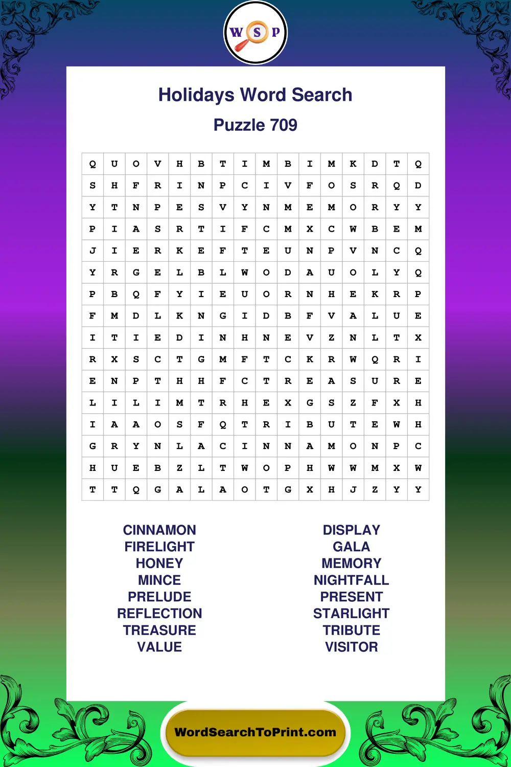 Holidays Word Search Puzzle 709