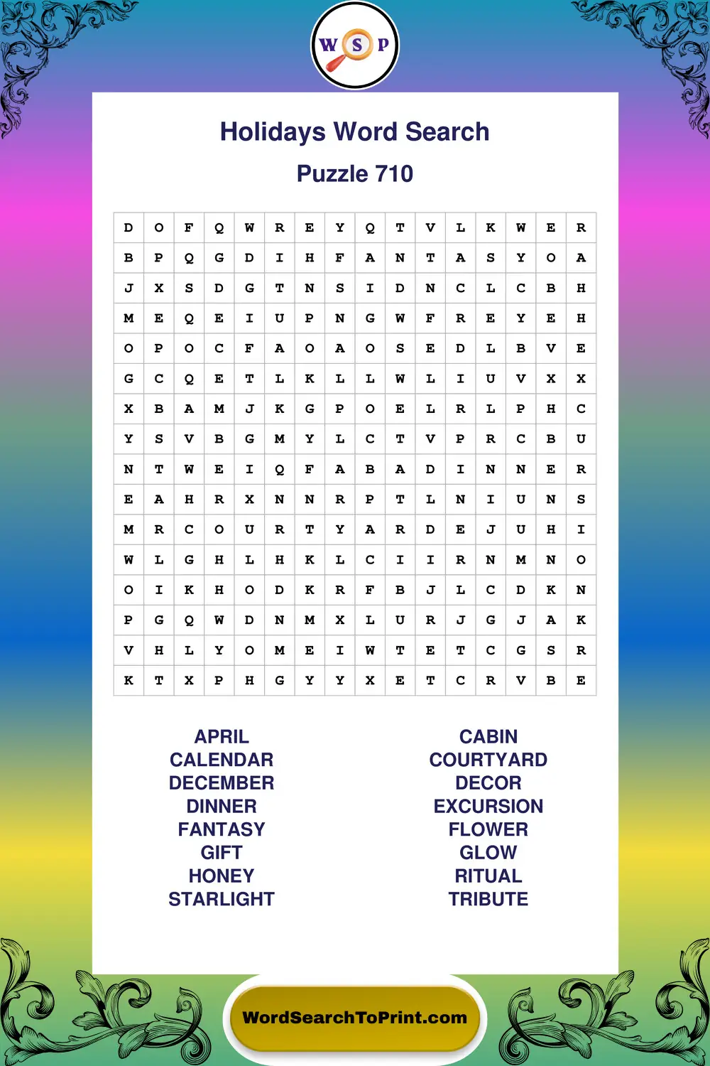 Holidays Word Search Puzzle 710
