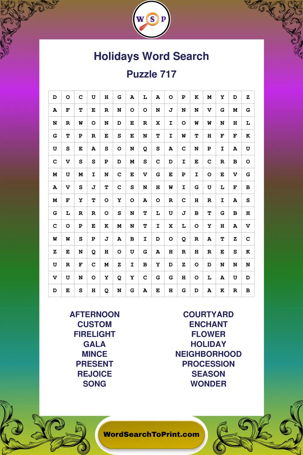 Holidays Word Search Puzzle 717