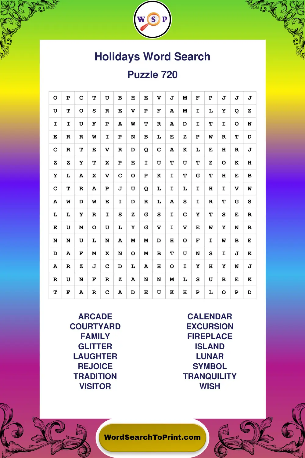 Holidays Word Search Puzzle 720