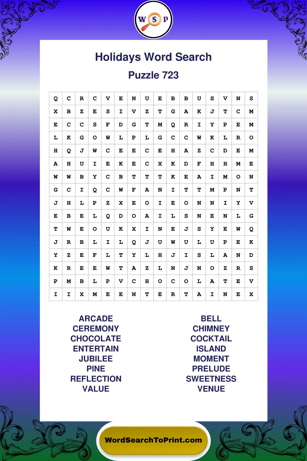 Holidays Word Search Puzzle 723