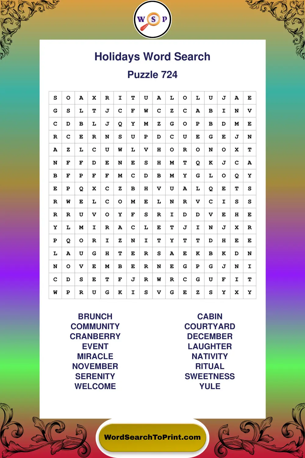 Holidays Word Search Puzzle 724