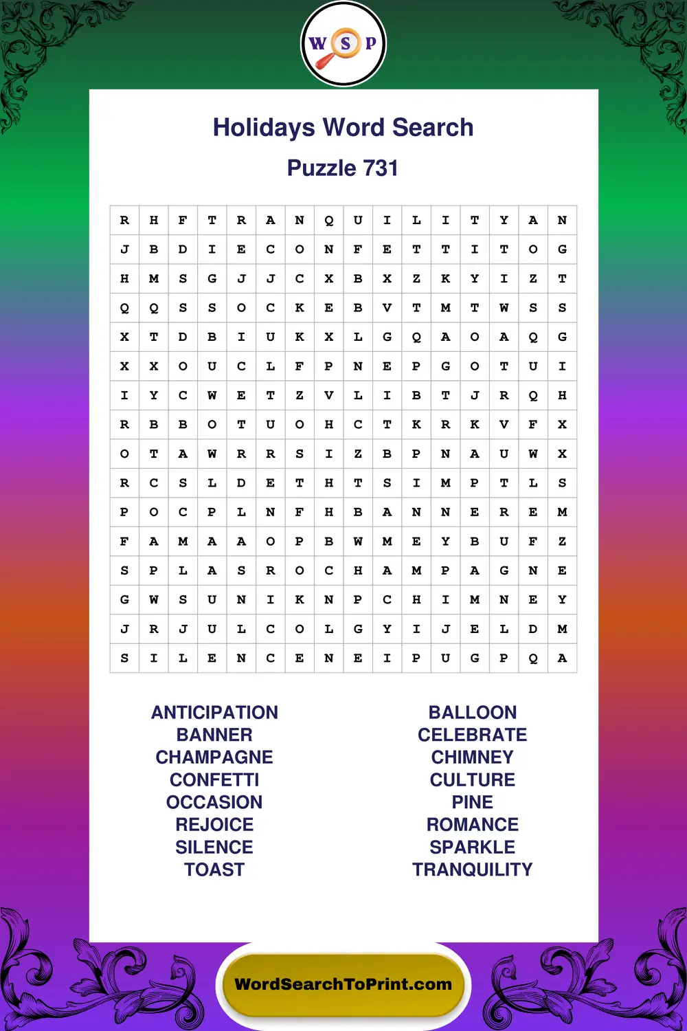 Holidays Word Search Puzzle 731