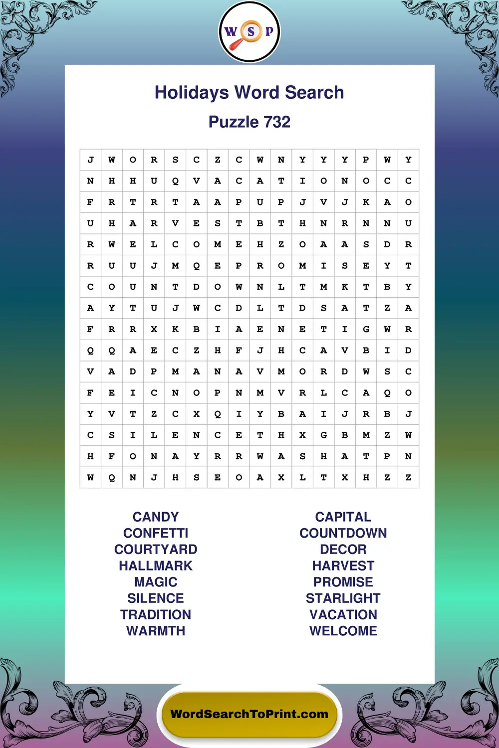 Holidays Word Search Puzzle 732