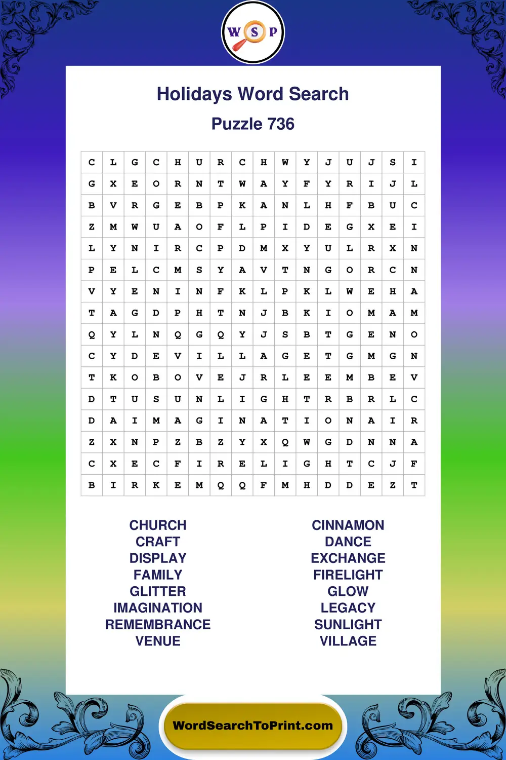Holidays Word Search Puzzle 736