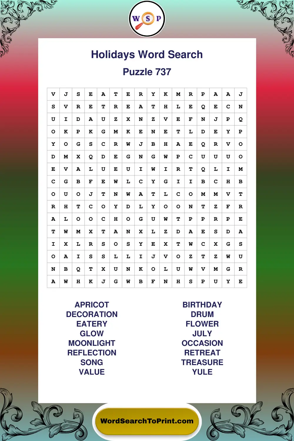 Holidays Word Search Puzzle 737
