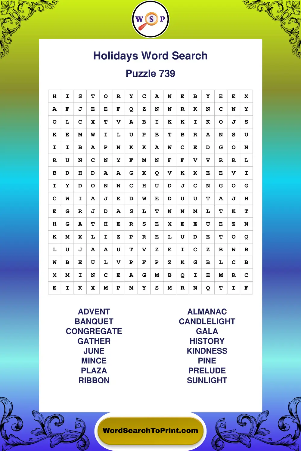 Holidays Word Search Puzzle 739