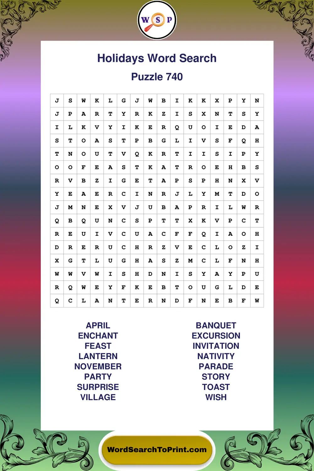 Holidays Word Search Puzzle 740