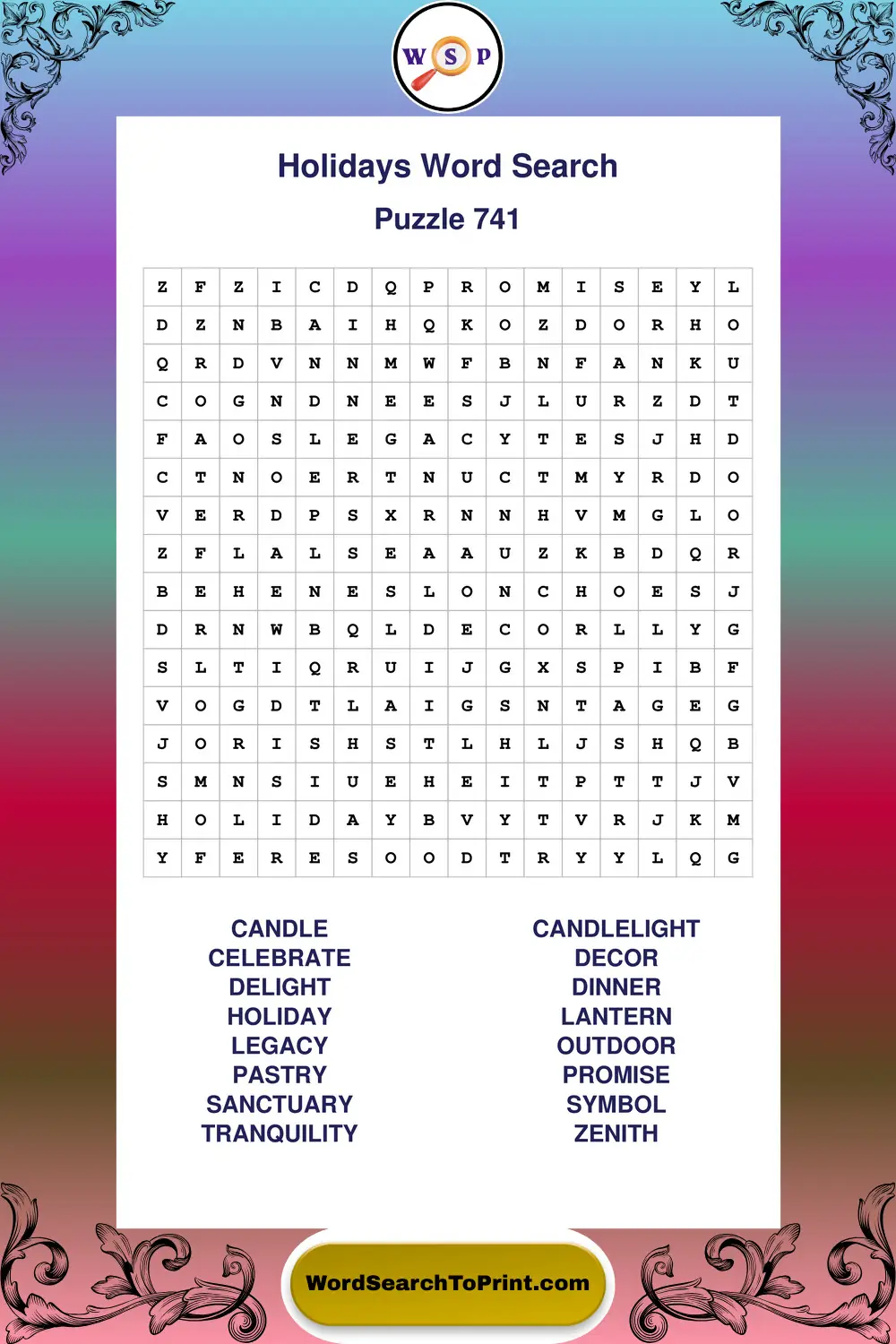 Holidays Word Search Puzzle 741