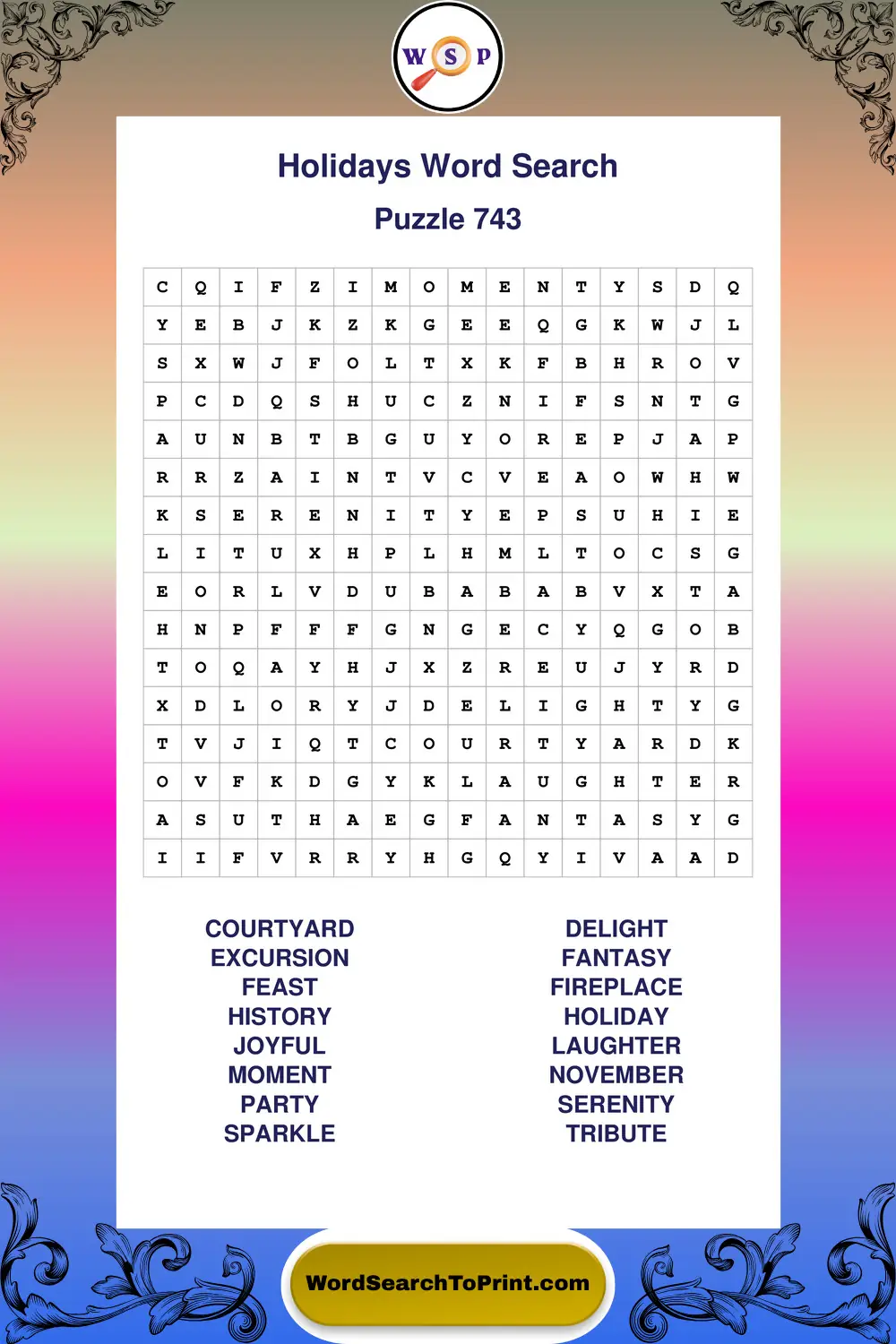Holidays Word Search Puzzle 743