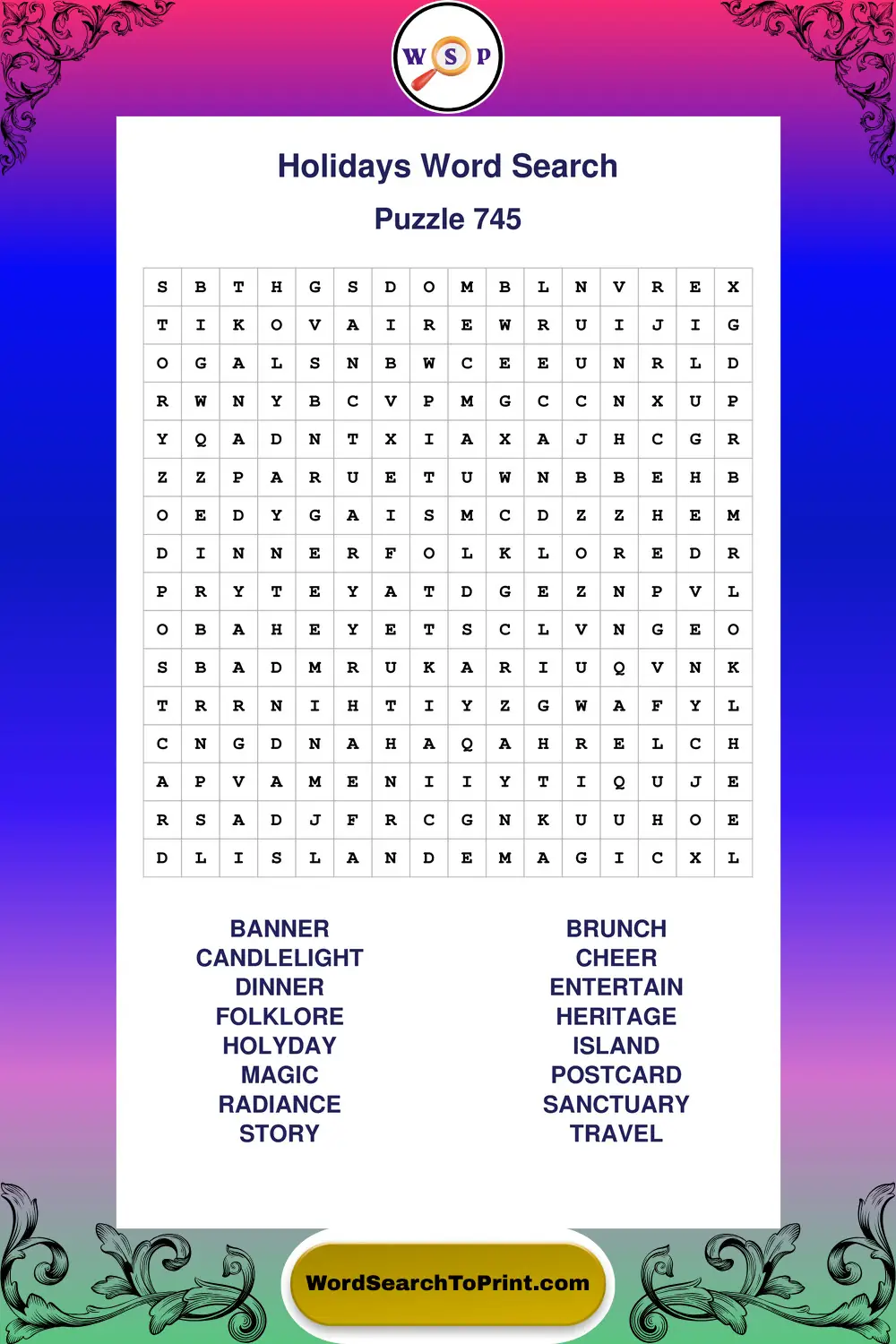 Holidays Word Search Puzzle 745