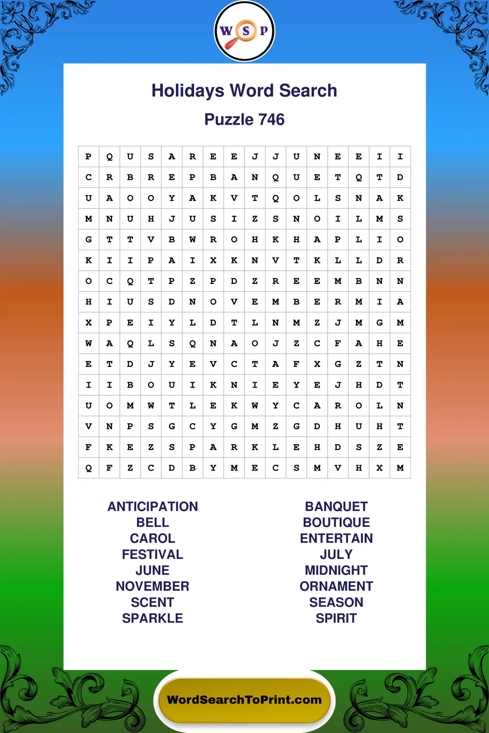 Holidays Word Search Puzzle 746