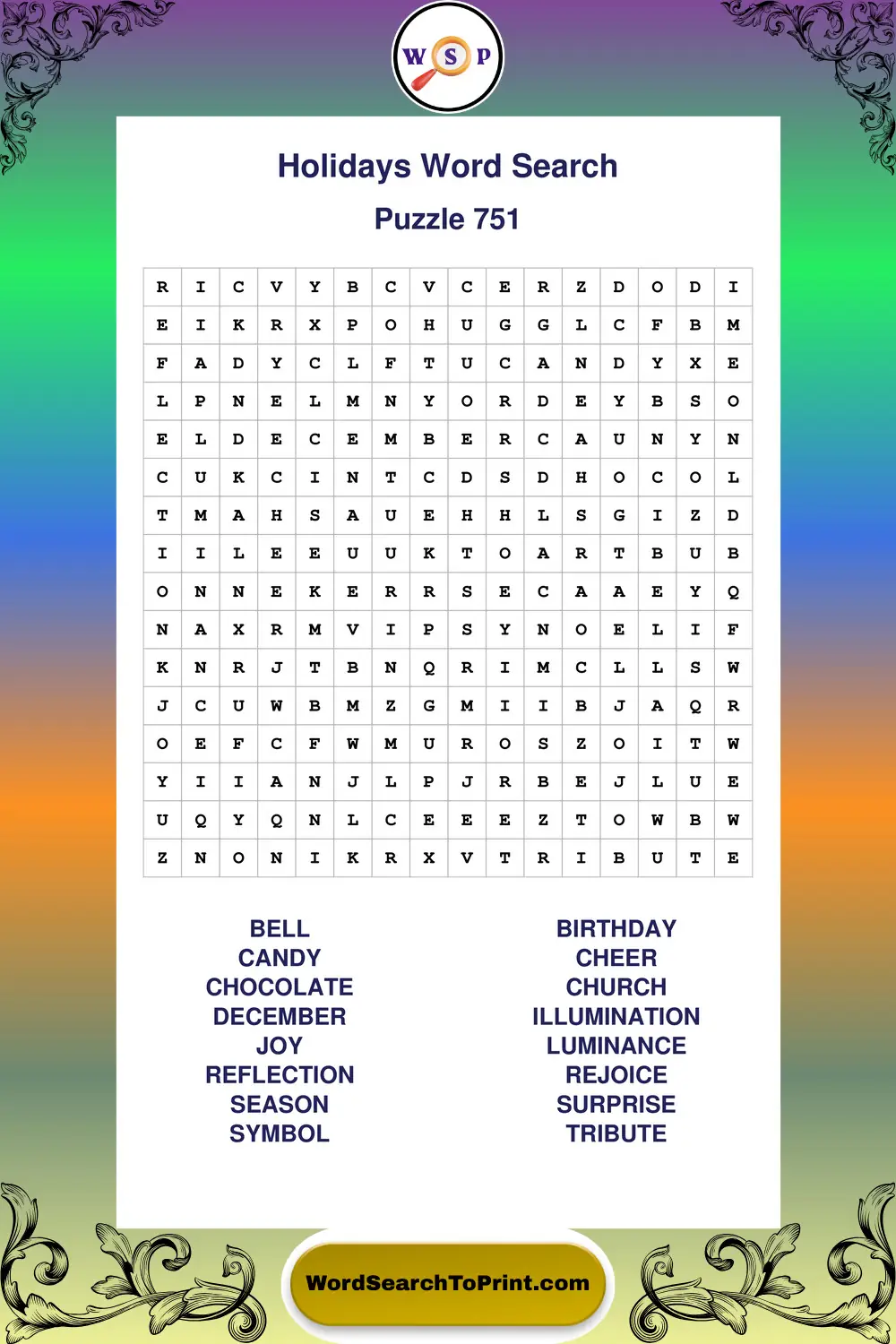Holidays Word Search Puzzle 751