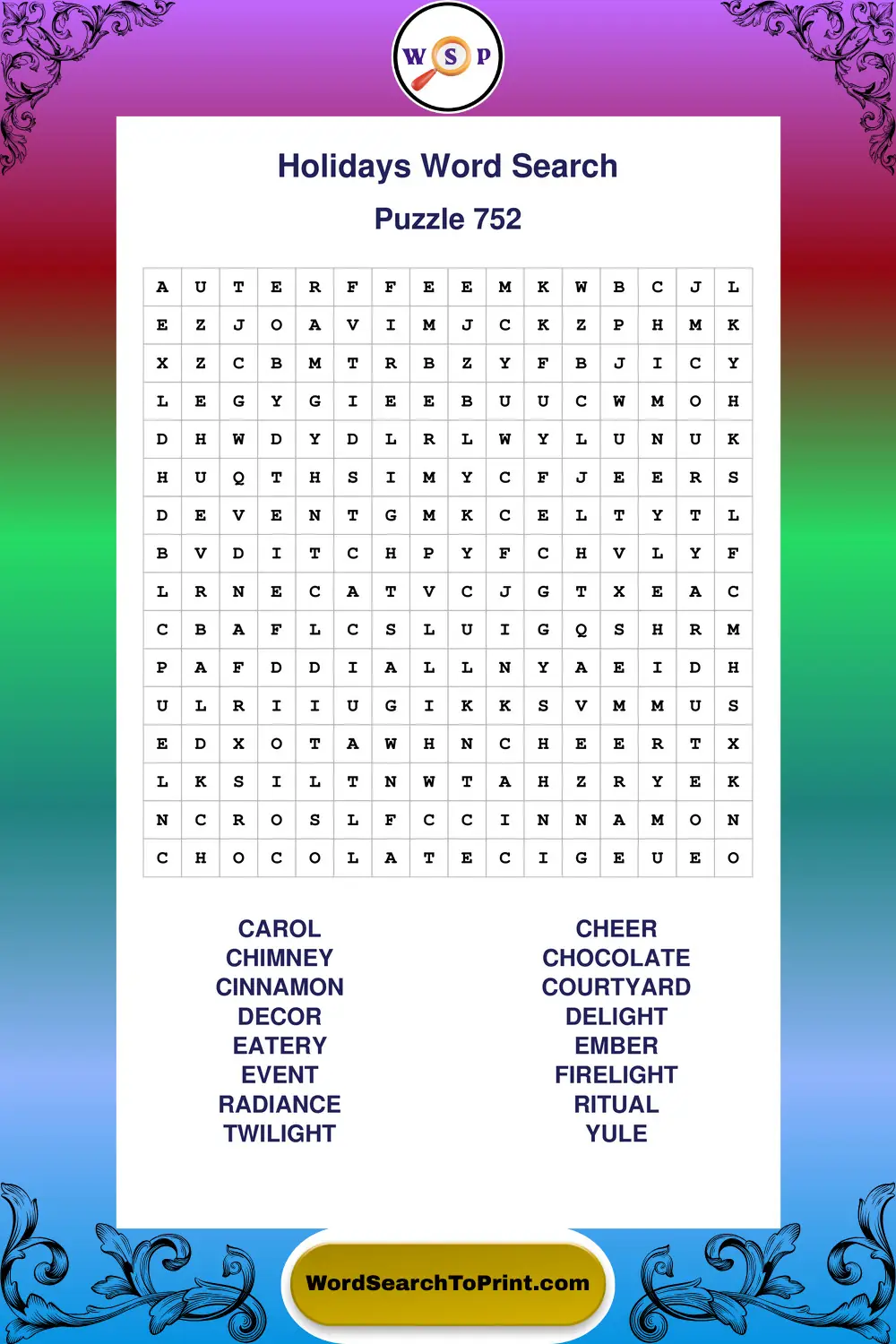 Holidays Word Search Puzzle 752