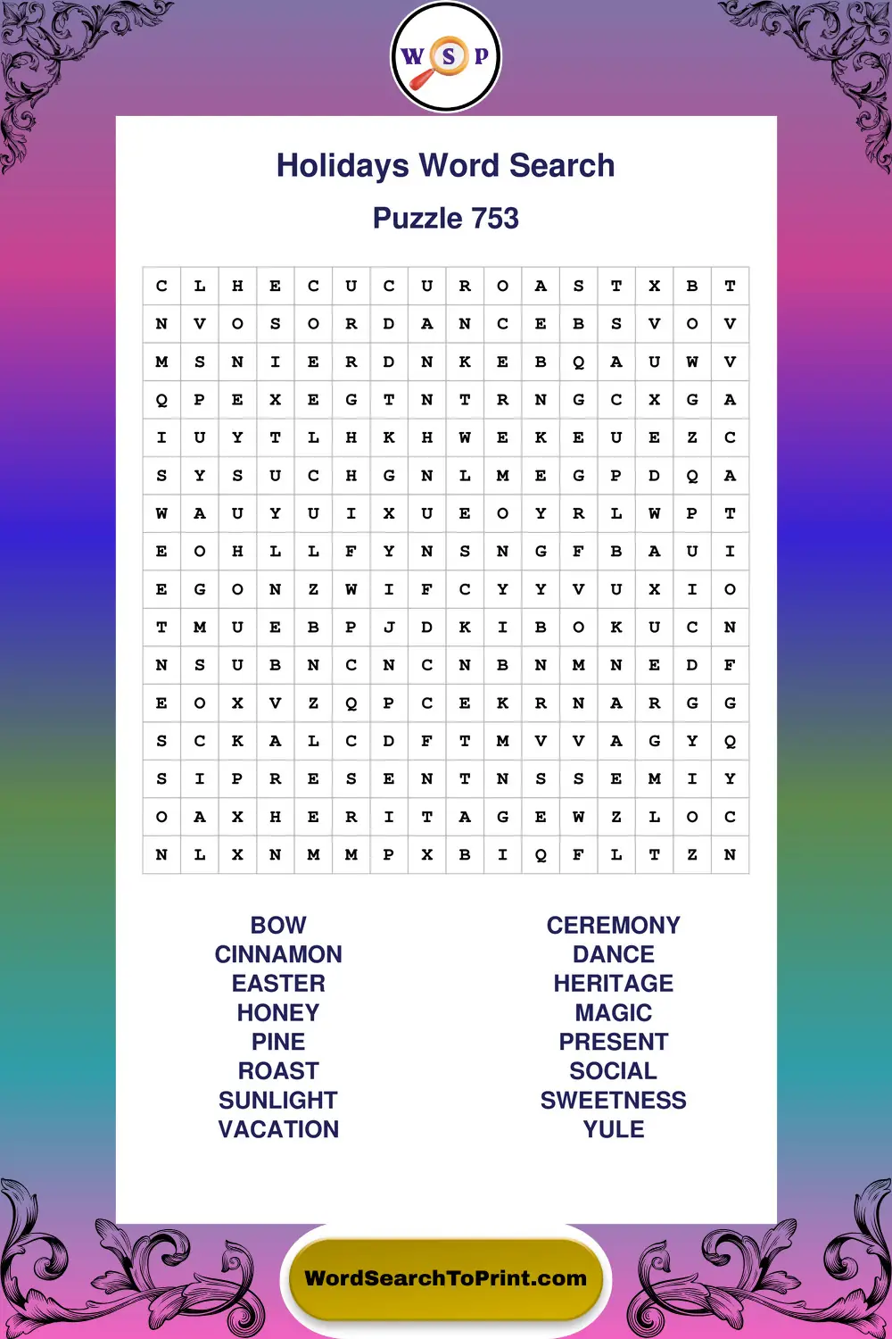 Holidays Word Search Puzzle 753